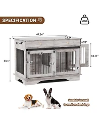 gaomon Dog Crate Furniture with 2 Drawers, Wooden End Table Indoor Dog House with Divider for Large Medium Small Dogs, Multi-Functional Tv Stand