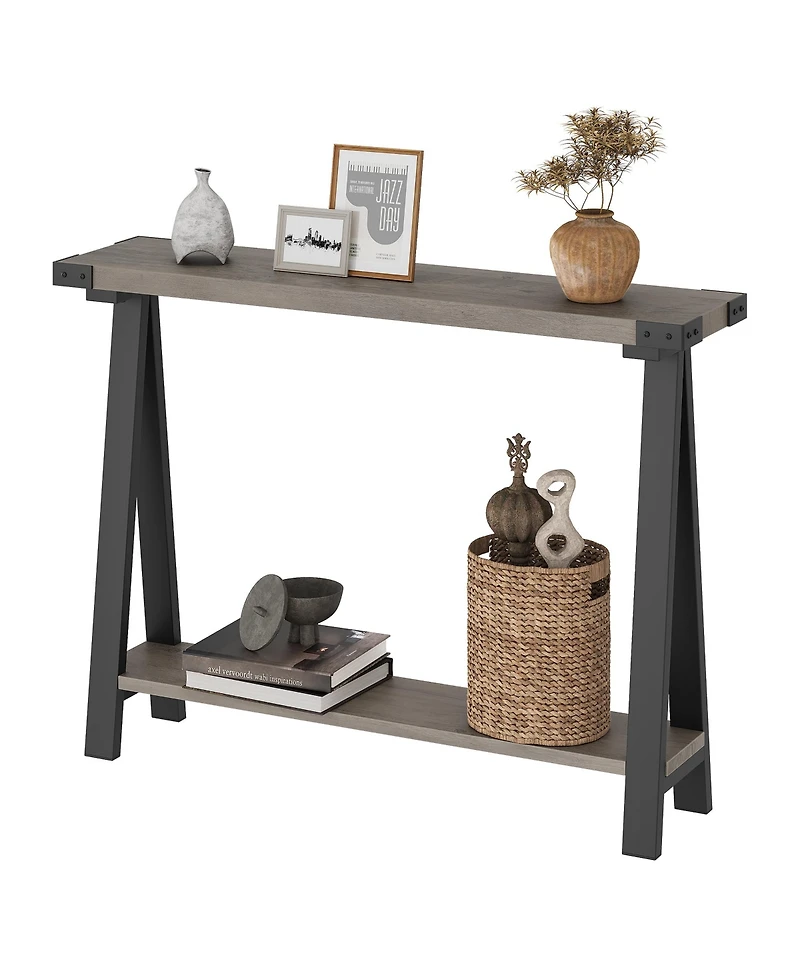 homfan Farmhouse Console Table with 2-Tier Storage, Narrow Entry Table, Metal Frame