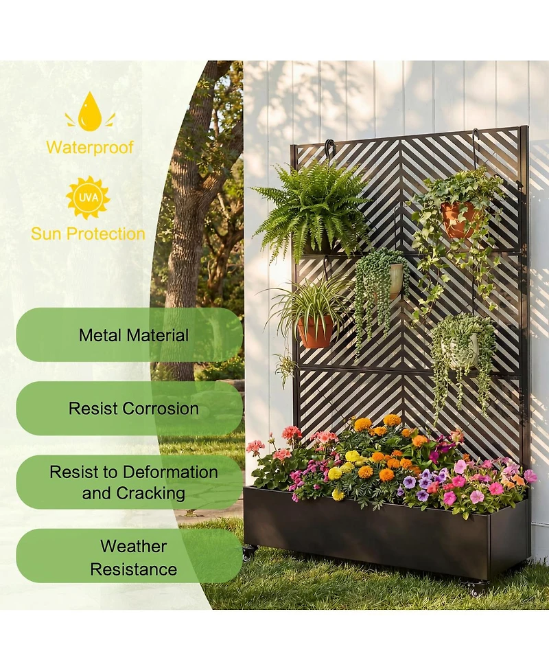 Streamdale Furniture Metal Raised Garden Bed with Wheels, Trellis, and Privacy Screen