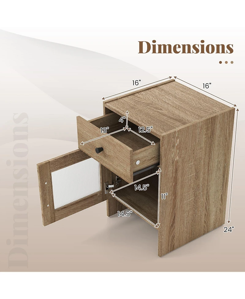 Slickblue Bedroom Nightstand with Spacious Drawer and Cabinet Organizer