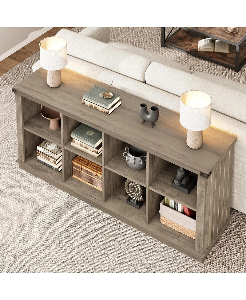 gaomon 8 Cube Storage Organizer Bookcase, 62 in Farmhouse Horizontal Wood Shelf for Entryway