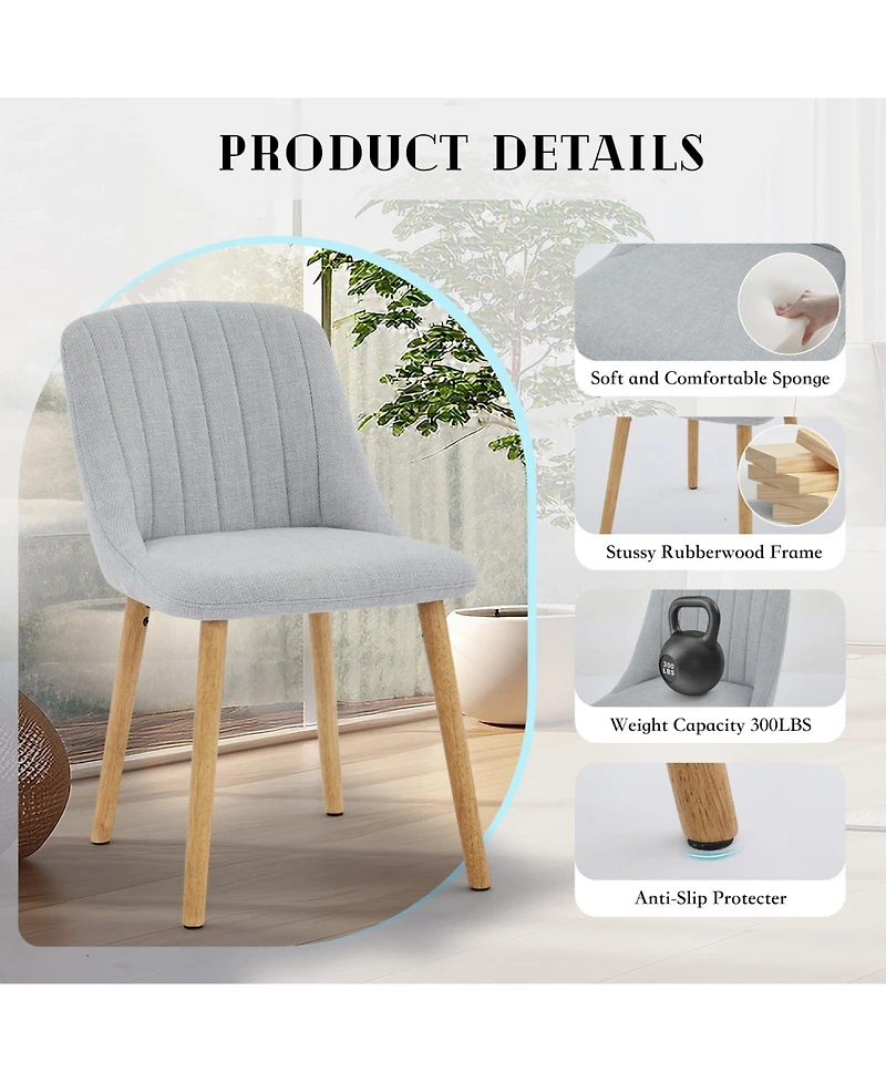 homfan Modern Fabric Upholstered Dining Chairs Set of 2, Mid-Century Kitchen Side Chairs