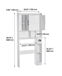 Busdays 66.14 Inch Height White Over The Toilet Storage Cabinet Bathroom Organizer with Double Door Adjustable Shelf and Open Shelf