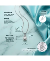 White Gold Plated with Cubic Zirconia Pear Rain Droplet Infinity Love Knot Pendant Necklace