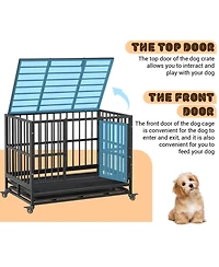 gaomon Heavy Duty Metal Dog Crate, Double Door Cage with Wheels, Folding Indoor Pet House Removable Tray Perfect for Pets