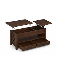 homfan Lift-Top Coffee Table with 2 Drawers, Hidden Compartment and Open Shelf, Convertible Living Room Center Table, Engineered Wood