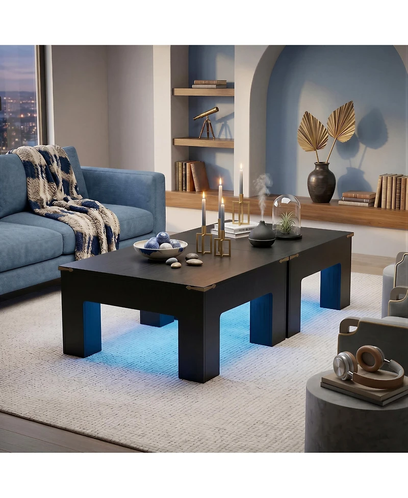 Aheaplus Wooden Coffee Table with Rgb Led Light, Small-Space