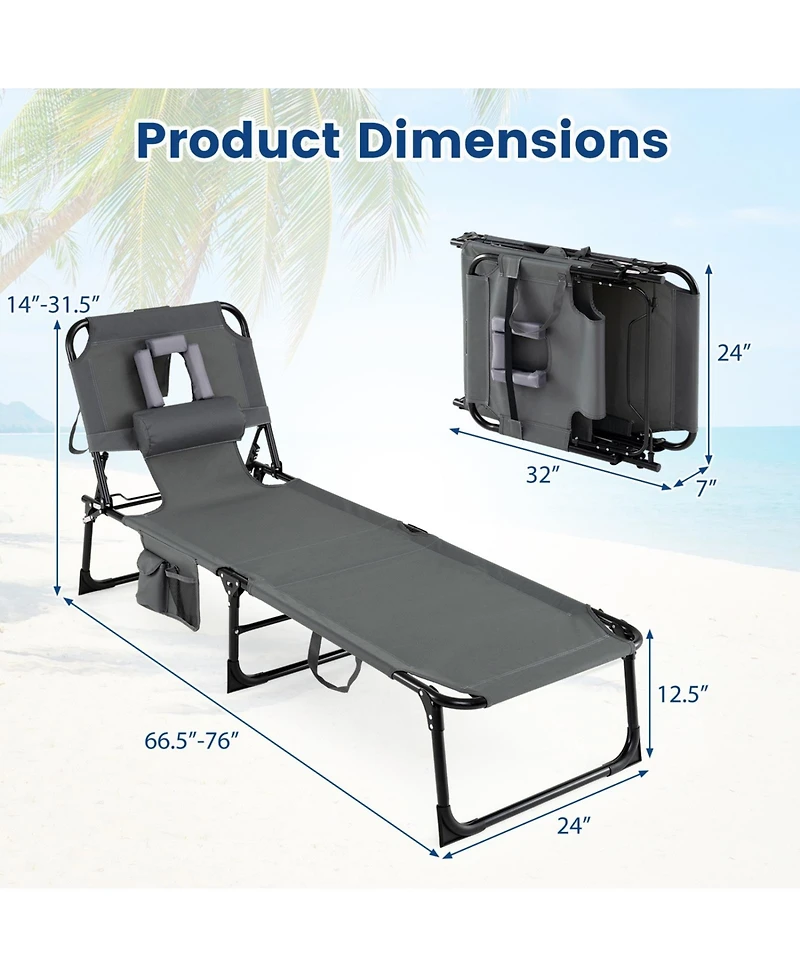 Sugift Folding Tanning Lounge Chair with Face and Arm Openings, Adjustable Backrest