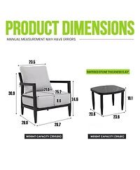 Asagikoiai 3-Piece Outdoor Aluminum Club Chair Set with Sintered Stone Table and Sunbrella Cushions