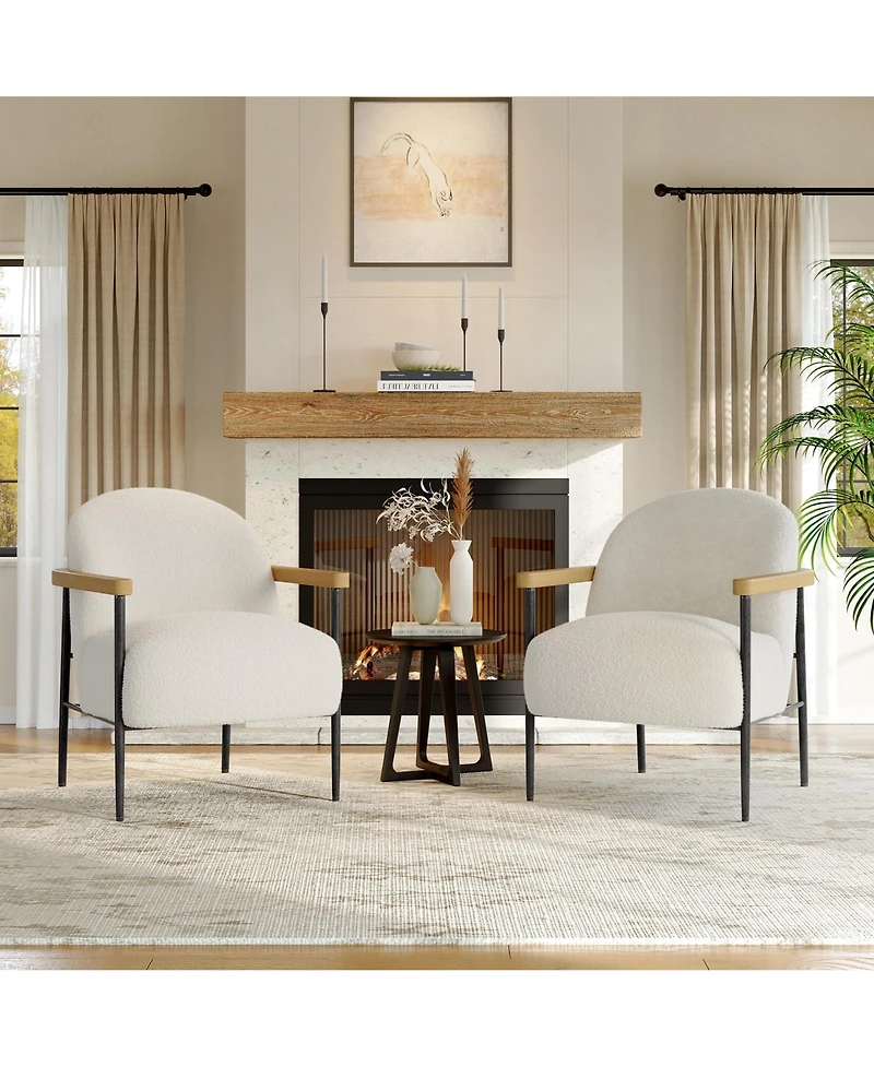 homfan Comfy Modern Accent Chair Set, Soft Fabric Upholstered Armchairs with Wood Arms, Ergonomic Oversized Support, Ideal for Living Room, Office