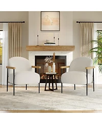 homfan Comfy Modern Accent Chair Set, Soft Fabric Upholstered Armchairs with Wood Arms, Ergonomic Oversized Support, Ideal for Living Room, Office
