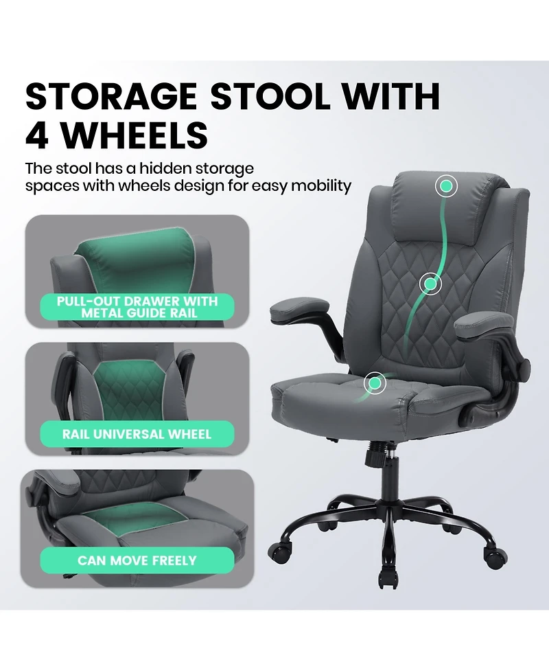 homfan Pu Leather Office Chair with Flip-Up Armrests, High Back Executive Desk Chair, 360degree(s) Swivel and Adjustable Height