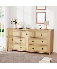 Homfan Drawer Tall Dresser, Boho Drawers, Wooden Chest with Clothes Storage Cabinet, Drawer Organizer for Bedroom, Hallway, Living Room, Easy Assembly