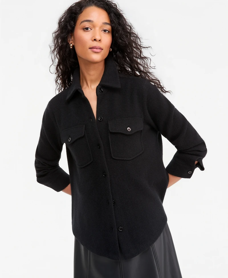 Charter Club Women's Cashmere Collared Shacket, Macy's Exclusive