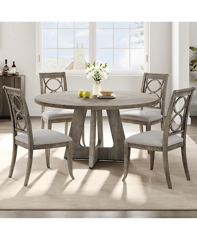 homfan 47" Round Farmhouse Dining Table, Seats 4-6, Wood Top and Legs, for Kitchen or Living Room