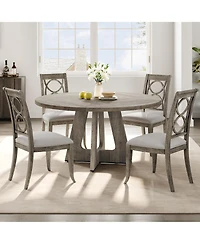 homfan 47" Round Farmhouse Dining Table, Seats 4-6, Wood Top and Legs, for Kitchen or Living Room
