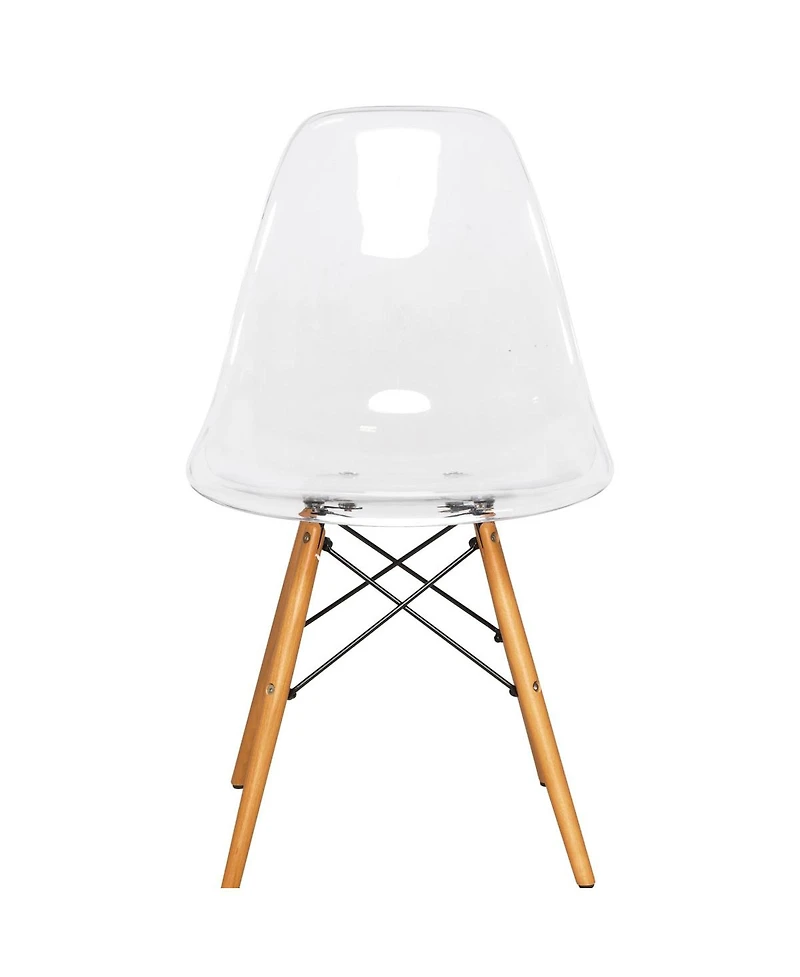 LeisureMod Cresco Modern Molded Acrylic Dining Chair Set of with Eiffel Base and Beech Wood Dowel Legs Ergonomic Curved Seat Accent Side