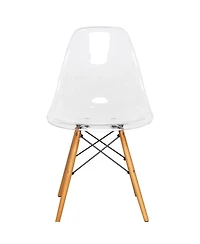 LeisureMod Cresco Modern Molded Acrylic Dining Chair Set of with Eiffel Base and Beech Wood Dowel Legs Ergonomic Curved Seat Accent Side