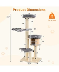 Cozito 4-Layer Wooden Cat Tree Condo Activity Tower with Sisal Posts