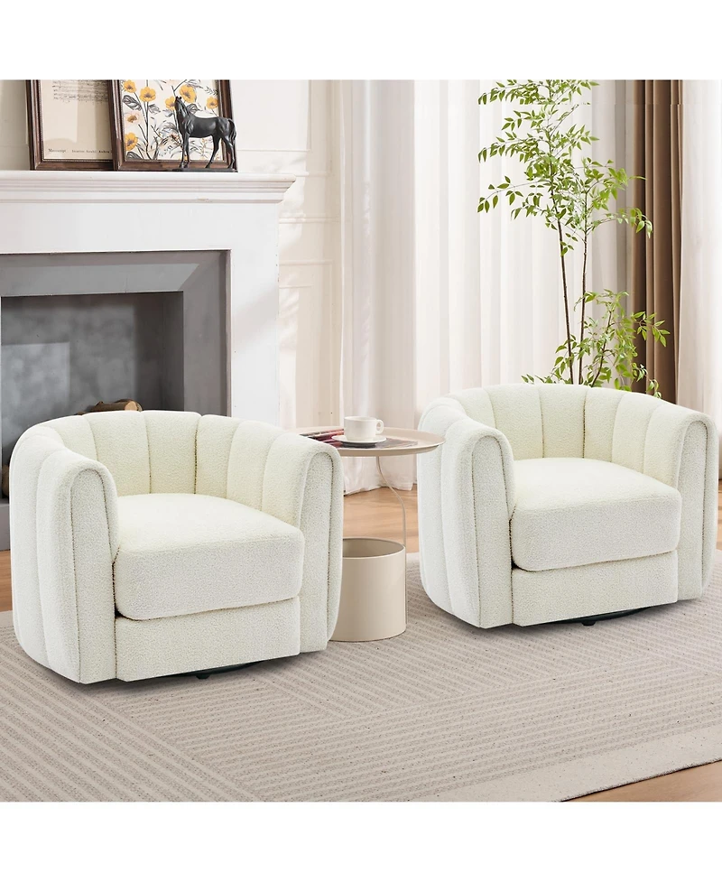 homfan Modern 360 degrees Swivel Barrel Accent Chair Set of 2 Soft Stuffed Fabric Striped Backrest Lounge for Living Room Bedroom Reading Nook