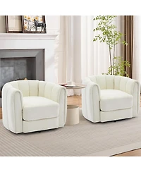 homfan Modern 360 degrees Swivel Barrel Accent Chair Set of 2 Soft Stuffed Fabric Striped Backrest Lounge for Living Room Bedroom Reading Nook