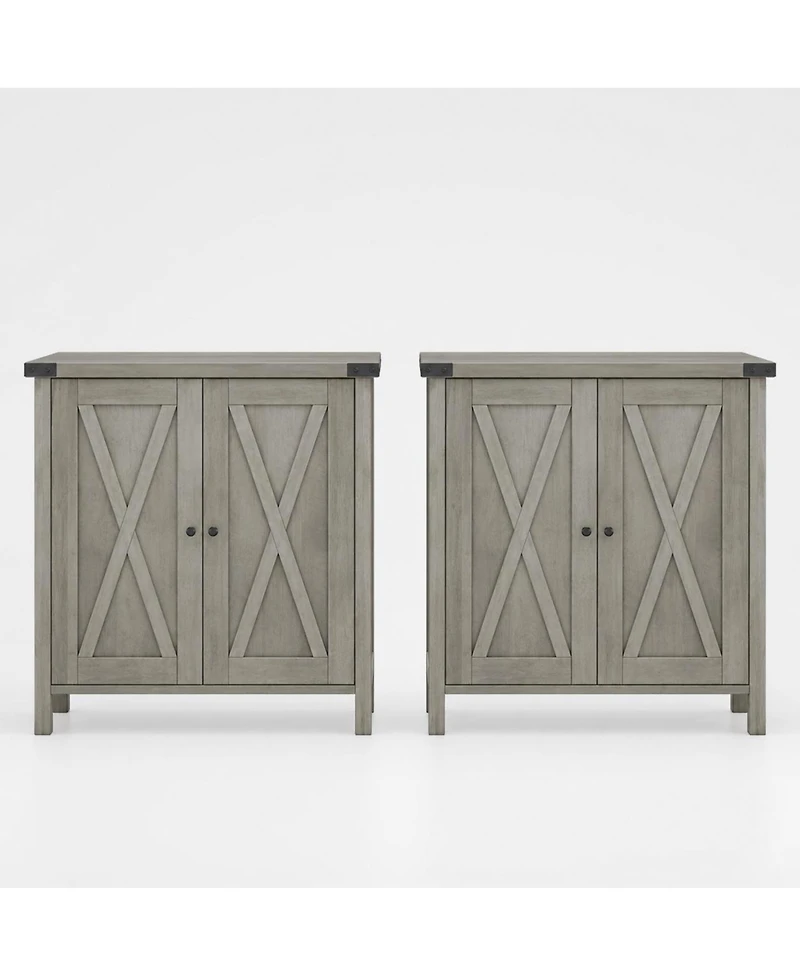 homfan Set of 2 Farmhouse Accent Console Cabinet – 2-Door Sideboard with Adjustable Shelves for Living Room, Dining Room or Hallway