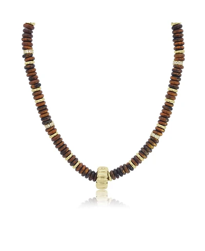 The Lovery Tigers Eye Bead Rondel Necklace 18K Gold Plated Over Brass