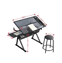 gaomon Drafting Table with Stool, Drawing Desk Adjustable Height and Tilting Glass Tabletop, Paintings Work Station for Studio, Home Office