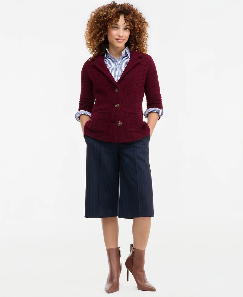 Charter Club Petite Herringbone-Stitch Button-Front Cashmere Jacket, Exclusively at Macy's