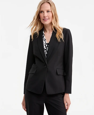 Kasper Women's Washable Bi-Stretch Notch-Collar One-Button Jacket, Regular & Petite