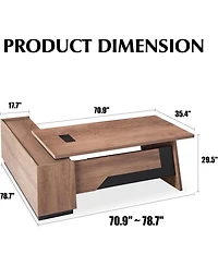 logicfox Adjustable Width 70.8 In to 78.74IN L Shape Executive Office Desk with Cabinets