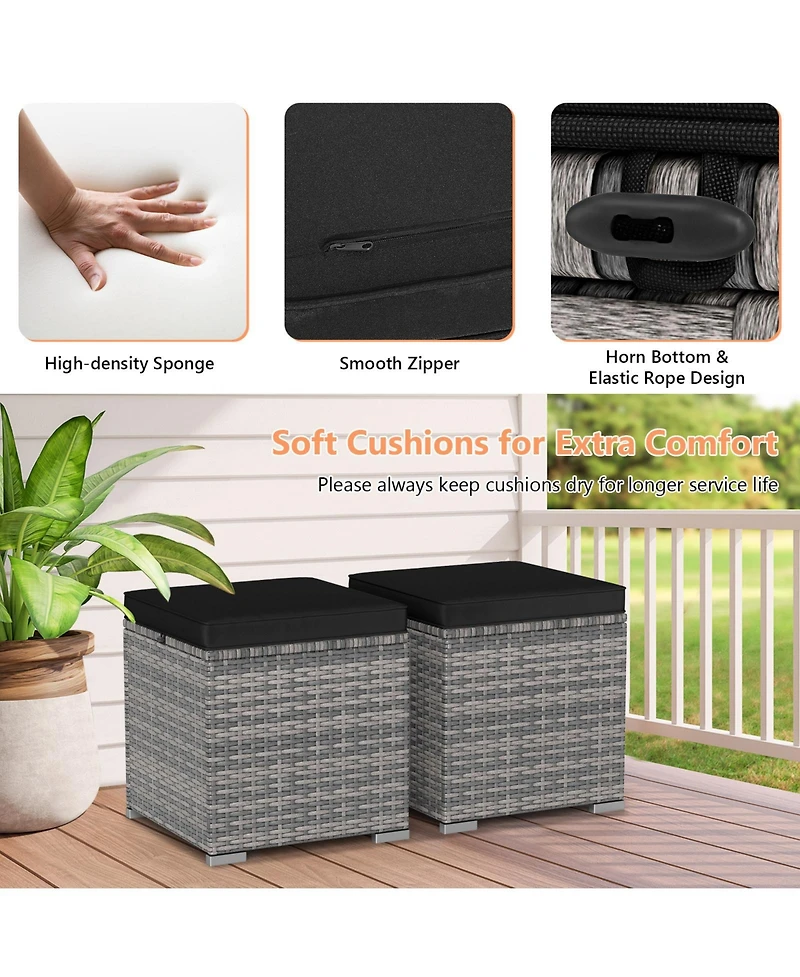 Sugift Set of 2 Pe Wicker Patio Ottomans with Hidden Storage, 16 in