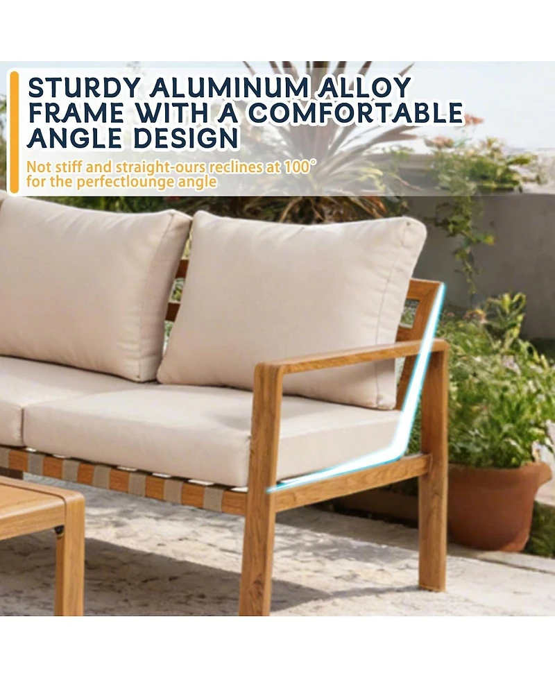 Asagikoiai 4 Piece Aluminum Patio Sectional Set with Cushions and Coffee Table