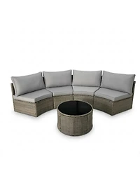 Asagikoiai 5-Piece Half-Moon Wicker Outdoor Patio Sectional Sofa Set with Table