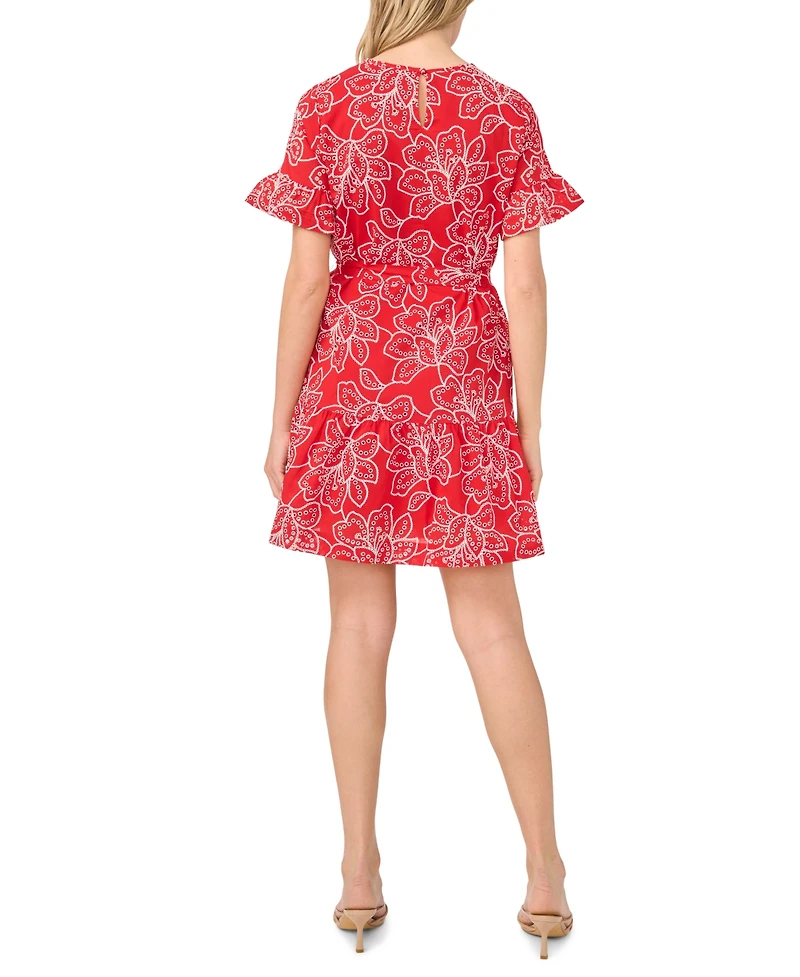 CeCe Women's Printed Relaxed Crewneck Mini Dress