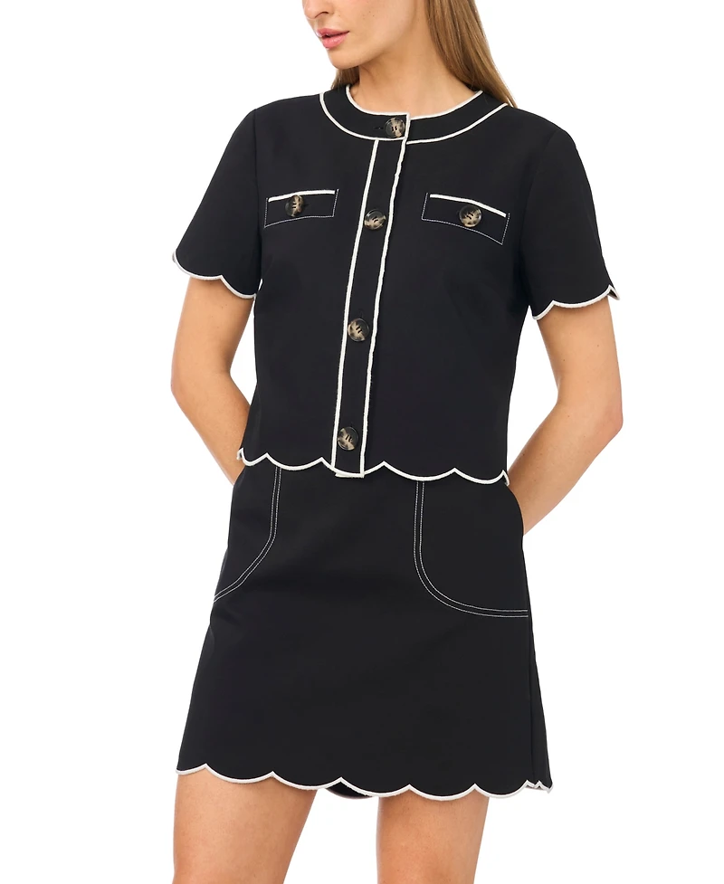 CeCe Women's Short-Sleeve Contrast Scallop Jacket