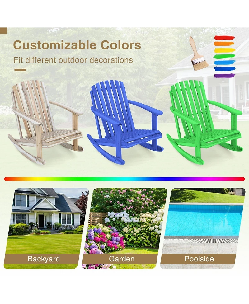 Sugift Acacia Wood Adirondack Rocking Chair with High Fanned Back and Wide Armrests