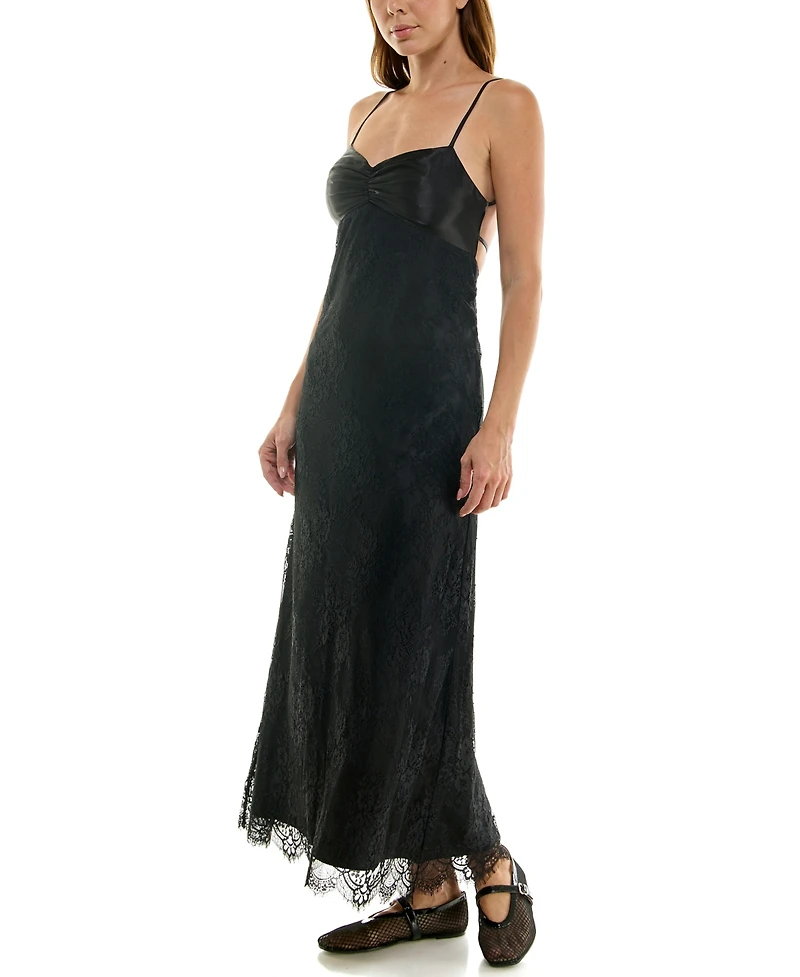 Beauty & Grace Juniors' satin ruched-bust maxi dress