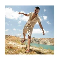 Campus Sutra Men's Pale Yellow Self-Design Striped Co-Ord Set
