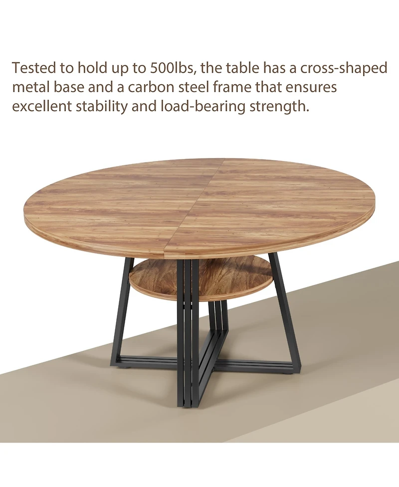 gaomon Round Dining Table for 4-6, 42" Farmhouse Kitchen Table with Storage, Circle Dinner Tables for Kitchen, Dining Room