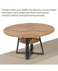 gaomon Round Dining Table for 4-6, 42" Farmhouse Kitchen Table with Storage, Circle Dinner Tables for Kitchen, Dining Room