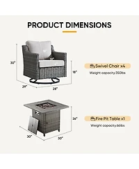 Pocassy 5 Piece Patio Furniture Set 30 Inches Fire Pit Table Outdoor Sets Couch Chairs 50000 Btu Propane