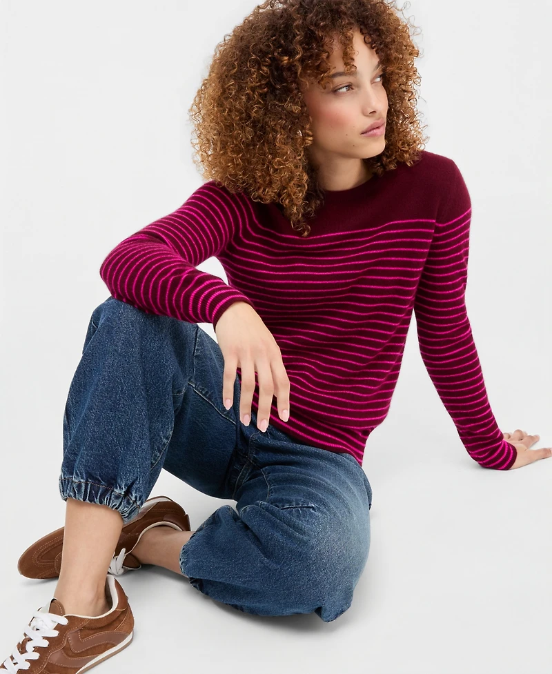 Charter Club Petite Breton-Stripe Cashmere Crewneck Sweater, Macy's Exclusive