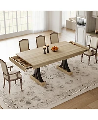 gaomon Industrial Kitchen Dining Table for 6-8 with 2 Drawers, Double Pedestal, for Kitchen