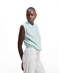Reistor Women's Button-down Shirt with Waist Drawstring in Stripes