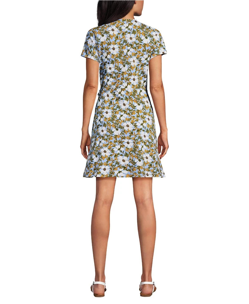 Lands' End Women's Cotton Modal V Neck Mini Wrap Dress