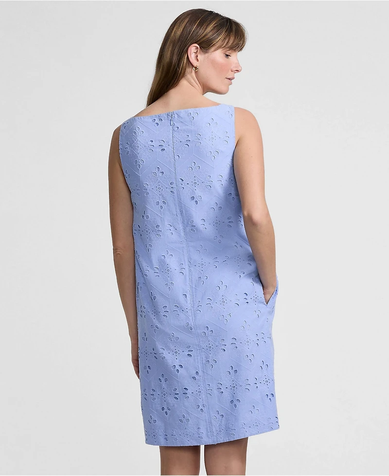 Lands' End Women's Sleeveless Eyelet Shift Above the Knee Dress