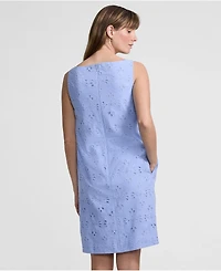 Lands' End Women's Sleeveless Eyelet Shift Above the Knee Dress