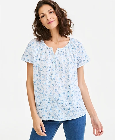 Style & Co Petite Printed Split Neck Top, Macy's Exclusive