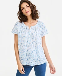 Style & Co Petite Printed Split Neck Top, Macy's Exclusive